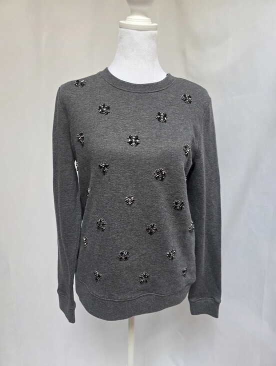 Michael Kors Sweaters - Michael Kors Gray Embellished Rhinestone Floral Crewneck Sweater Size S